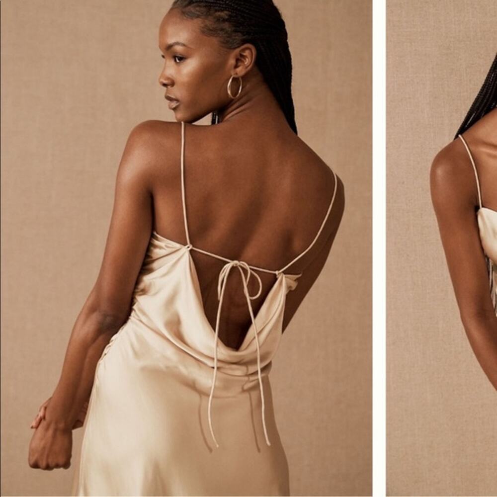NWT Sachin & Babi Winter Slip Dress in Gold Size 8 Satin Tie Back